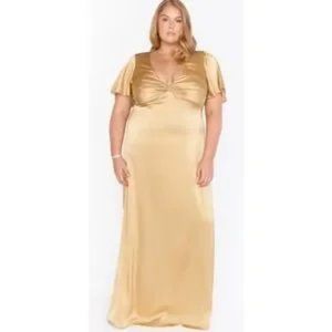 Show me your Mumu Rome Twist Gown in Champage Luxe Satin Size L